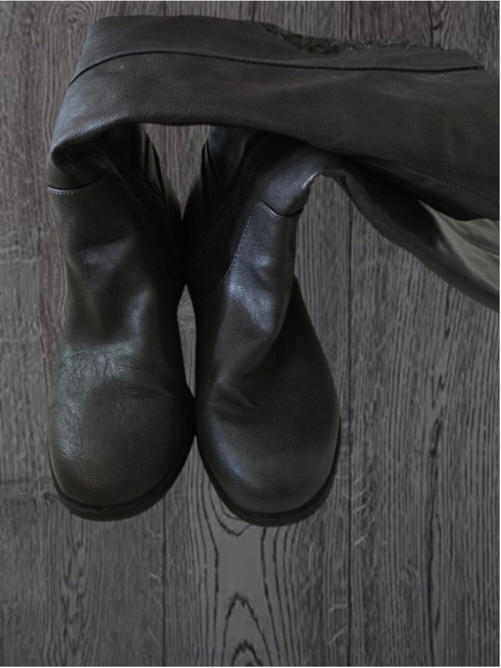 Women's Wide-Calf Charcoal Gray Knee-High Faux Leather Boots with Knit Cuff - Picture 5 of 8